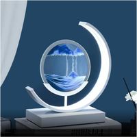 Lampe de Table LED avec sablier 3D motif de sable mouvant, USB, luminaire décoratif d'intérieur, idéal comme cadeau- sable bleu