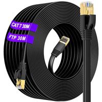 AuTech® 30M Cat 7 Plat Câble Ethernet Réseau Extra Long RJ45 Haut Débit 10Gbps 600MHz 8P8C FTP Giagbit Blindage, Noir, 30M