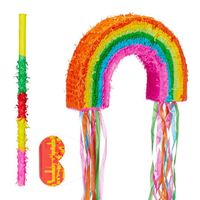 3 tlg. Pinata Set Regenbogen, Pinatastab mit Augenmaske, für Kinder, Stock & Augenbinde, selbst befüllen, Piñata, bunt