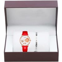 Boîte-cadeau de montre pour femme , montre à quartz pour femme, bracelet de luxe, bracelet en cuir rouge, cadran noir