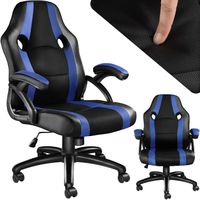 TECTAKE Chaise de Bureau Design Gamer BENNY - Confortable - Hauteur Réglable - Inclinable - Pivotante - Noir/Bleu