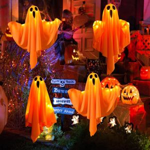 Décorations Fantômes LED à Suspendre - Lot De 4 (orange Et Blanc), 50 X 40 Cm, Bras Flexibles - Alimenté Par Piles (3xAG13 Incluses) - Pour Halloween, Maison, Jardin - 10