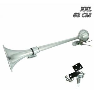 Klaxon Trompette Air 145 DB 12V/24V Chromé – Son Puissant Train Pour Camion, Tracteur, Pick-up, Bus – Finition Métal Premium
