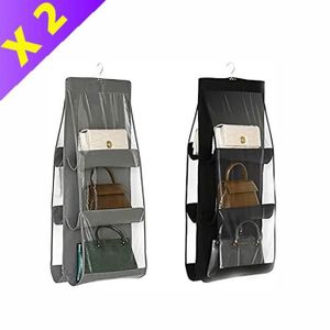 ORGANISEUR DE SAC KENLUMO 2 Pcs sac à main sac de Rangement Suspendu de Placard Pochette non-tissé Organiseur 6 poches (noir+gris)