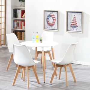 Ensemble de petite table de salle à manger ronde en bois de 40 po pour 4  chaises rembourrées grises - Bleu / Tissu de lin