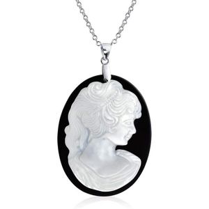 SAUTOIR ET COLLIER Vintage Style Victorien Noir Blanc Sculpte Collier