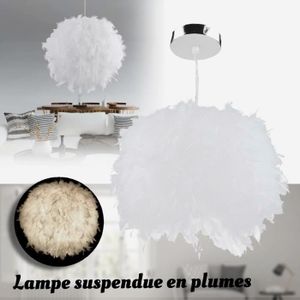 Lustre plume blanche avec LED et oiseaux suspendus • Luminaires Tendance