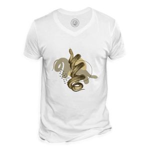 T-SHIRT T-shirt Homme Col V Serpent Noir Design Moderne Biologie Illustration Ancienne