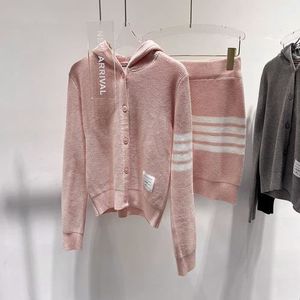 ROBE Robe,sweat-shirt à capuche, Cardigan en laine, manteau tricoté, ensemble jupe tendance pour femmes, automne mode- pink[D19801]