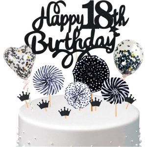 Figurine décor gâteau Décoration De Gâteau 18 Ans Garçon Fille, Deco De Gâteau Toppers Happy 18Th Birthday Noir, Cake Topper 18E Anniversaire Garç[u1854]