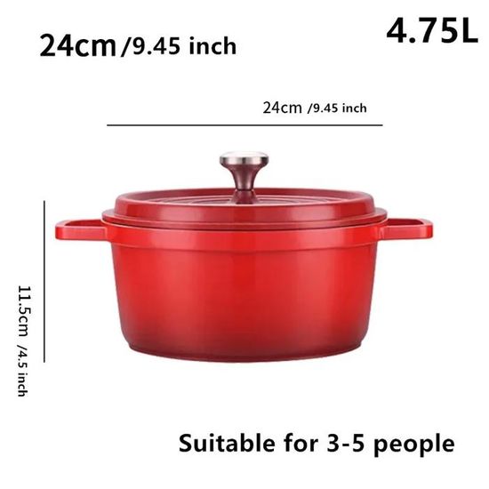 Cocotte Fonte - 26cm Rouge Faitout Marmite Four Hollandais avec Couvercle, Topbooc 5L Dutch Oven Émaillée Compatible Induction, Gaz, Four, Casserole pour Braiser Ragoûts Rôtir Pain