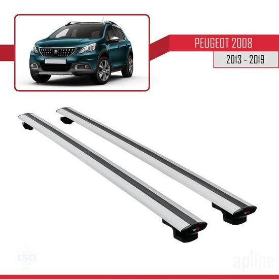 Barres De Toit OMAC Peugeot 2008 2013-2019 - Aluminium Gris, Charge 75 Kg, Pour Rails Surélevés Accessoire Auto Rails Surélevés