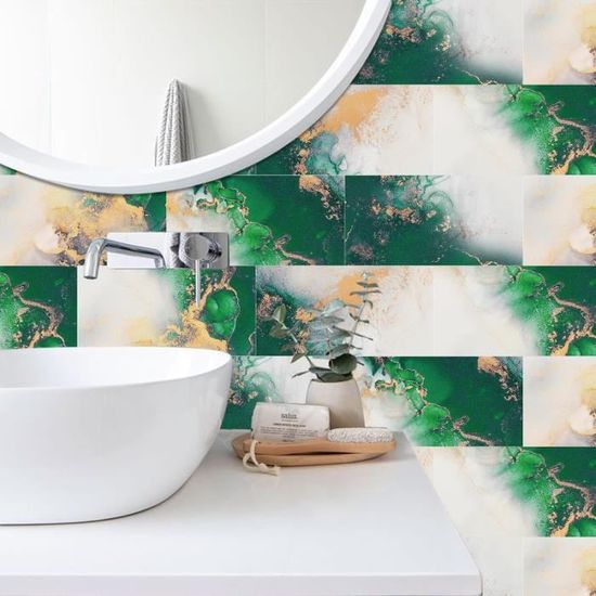 Crédence Adhésive Carreaux Vert Foncé Brillant - 4 Pièces 30,5x30,5 Cm - Autocollant Mural Cuisine/salle De Bain
