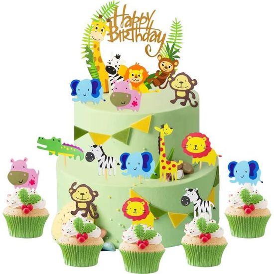 Jungle Animal Cake Topper DIY Dessert Décoration De Gâteau Joyeux  Anniversaire Topper Cupcake Toppers pour Garçon Fille Enfant[1857] -  Cdiscount Maison