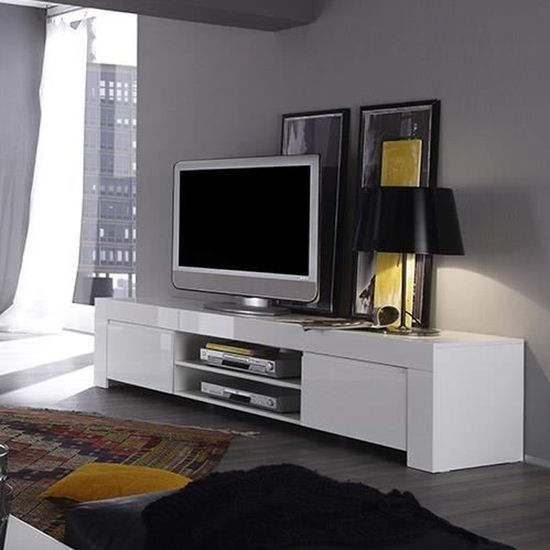 Meuble Tv Blanc Laque Design Paula L 190 X P 50 X H 45 Cm Blanc Achat Vente Meuble Tv Meuble Tv Blanc Laque Design Cdiscount