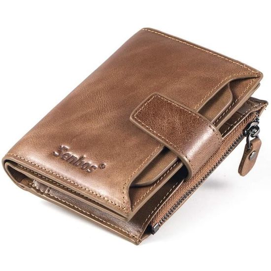 Senbos Portefeuille Homme cuir veritable RFID Marron clair Portefeuille