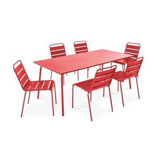 Ensemble table de jardin et 6 chaises - Acier - Palavas - Rouge