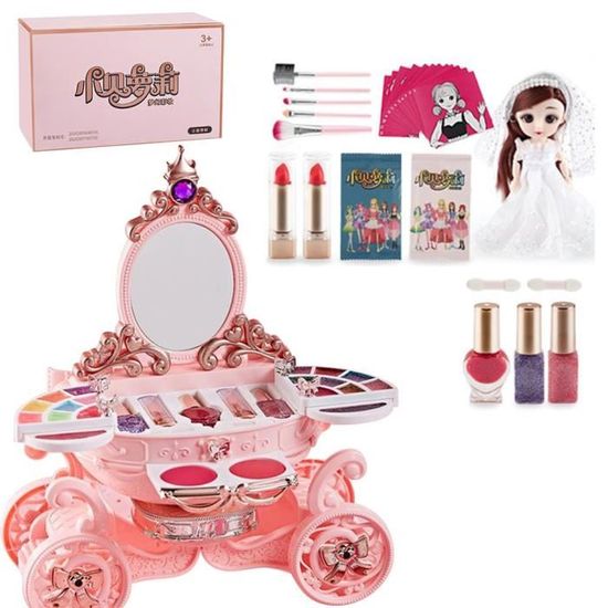 Jouet Jeux de Maquillage pour Filles Cosmétique Princesse Imitation Non irritant avec Poupée Enfant Cadeaux de Noël d'anniversaire