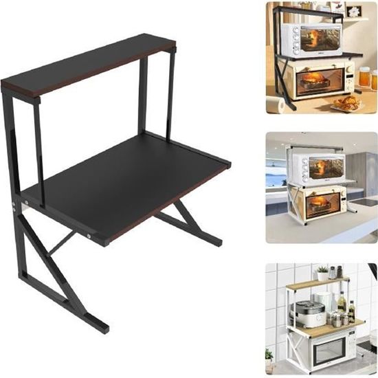 Support de four à micro-onde à 3 niveaux Willonin - Meuble en acier et MDF - Noir