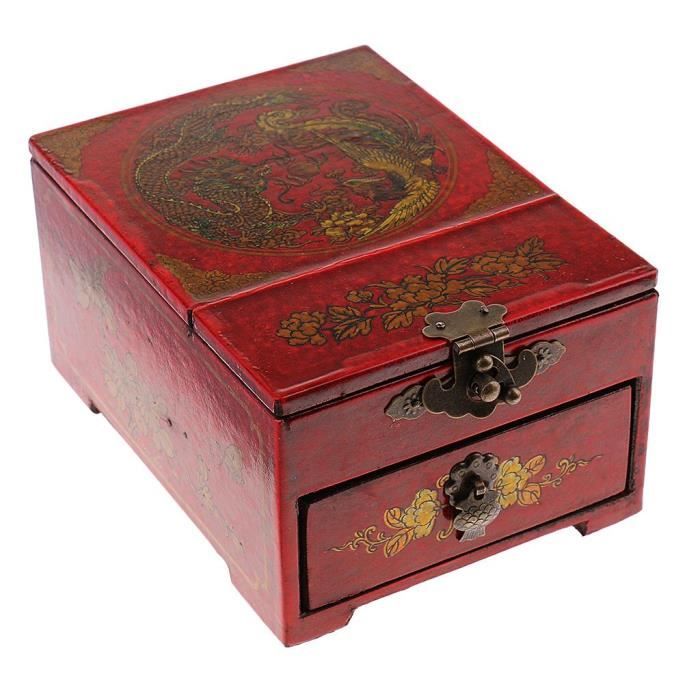 Boîte de Rangement Boîte à Bijoux Tiroir et Miroir en Bois Rétro Style Chinois Vintage Antique Collection Baoblaze