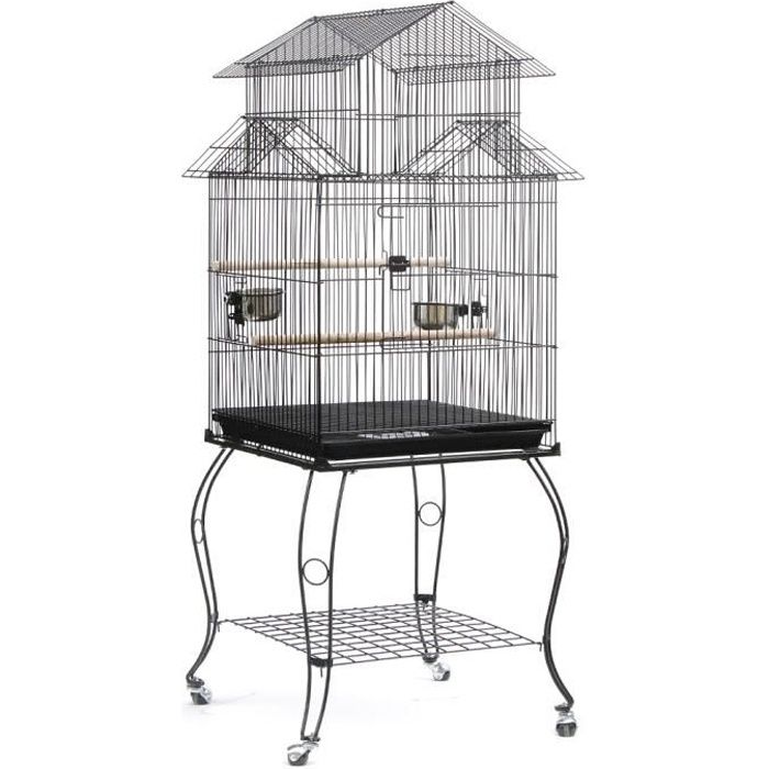 LUXS Cage Oiseaux sur Pied Volière Détachable pour Perruche Perroquet Canari Mandarin Extérieur 59 x 59 x 139,5 cm