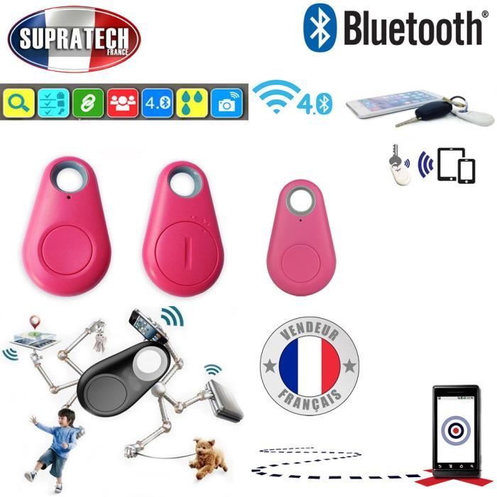 Mini Localisateur Porte-Clés Traceur Anti-Perte Bluetooth 4.0 Universel avec Alarme Coloris Rose