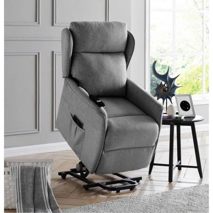 Fauteuil releveur relax en tissu gris à commande électrique DARKO