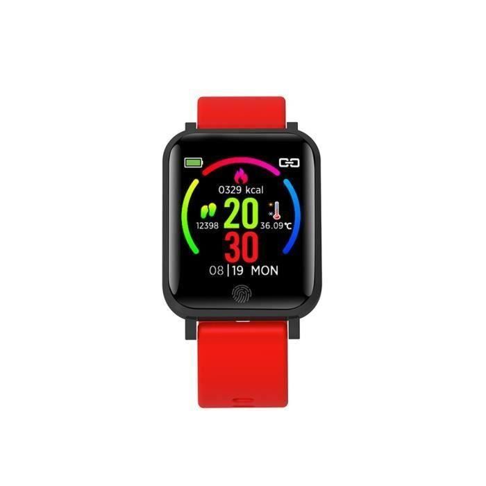 Montre intelligente avec mesure de la température du corps, Suivi d'activité étanche, Moniteur de sommeil Rouge