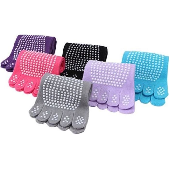 6 paires antidérapantes Pilates Yoga femmes semelles chaussettes orteils cinq doigts TAPIS DE SOL - TAPIS DE GYM - TAPIS DE YOGA