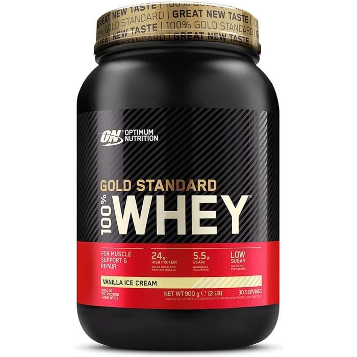 Optimum Nutrition Gold Standard 100% Whey Protéine en Poudre avec Whey Isolate, Proteines Musculation Prise de Masse, Vanille Crème