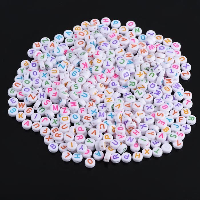 Sonew Perles de lettre 500 pièces 7 couleurs perles de lettre acrylique A-Z perles d'alphabet rondes pour collier de bracelet de