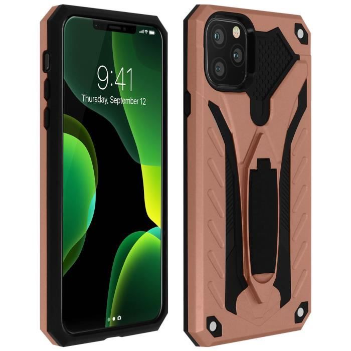 Coque iPhone 11 Pro Bi-matière Antichoc Fonction support rose gold