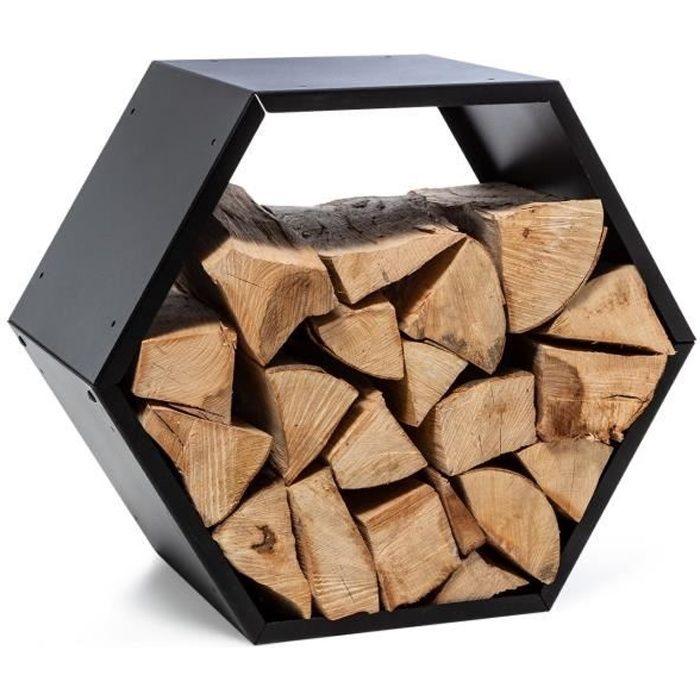 Porte-bûches hexagonal - Blumfeldt Hexawood Black - pour intérieur ou extérieur - 50,2 x 58 x 32cm