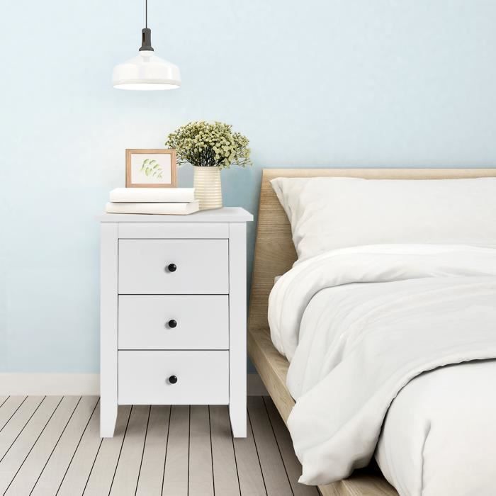 COSTWAY Table de Nuit, Table de Chevet Moderne avec 3 Tiroirs, Pour Chambre à Coucher, 46 x 37 x 65 CM