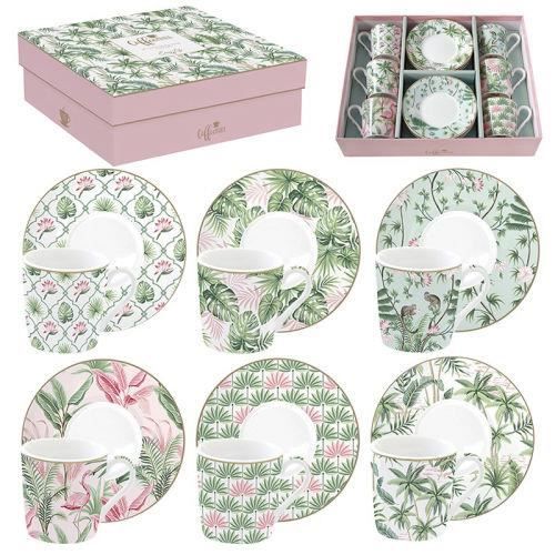 EASY LIFE Coffret de 6 tasses 100ml et sous tasses pocelaine WILD TROPICAL