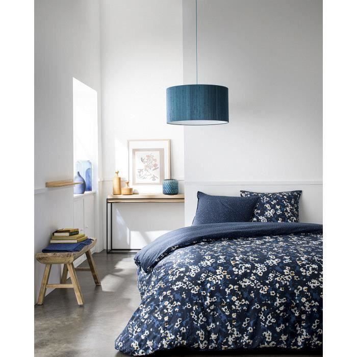 TODAY Parure de couette 220x240cm SUNSHINE coton + 1 Drap Housse 140x190cm coton + 1 Protège Matelas 140x190cm - Bleu floral TODAY