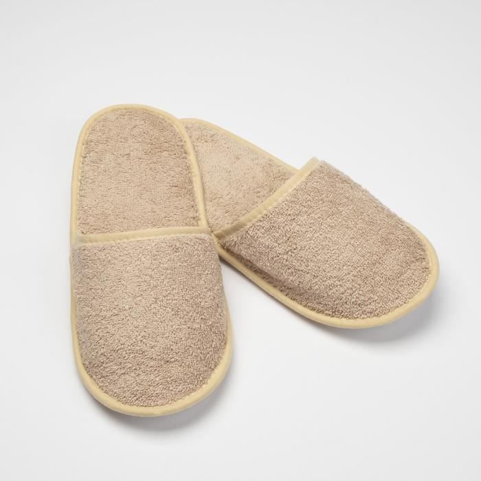 LINANDELLE - Chausson de bain en coton éponge imperméable mixte SPA - Beige clair - Adulte Homme