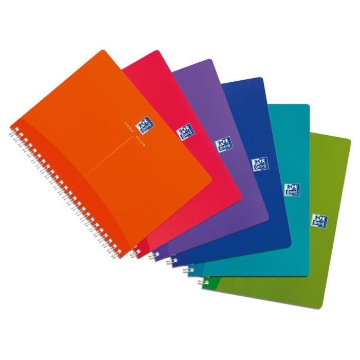 Cahier à spirales My Colours - Format A5 (90 g-m2) - 180 pages à petits carreaux - Couleurs assorties