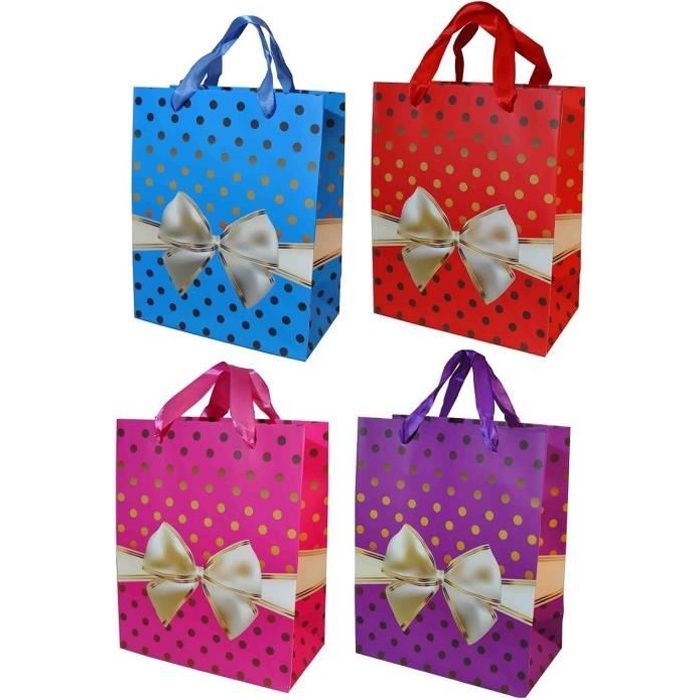 Sac en papier pour cadeau de noël avec noeud en décoration (x1) REF/S77161
