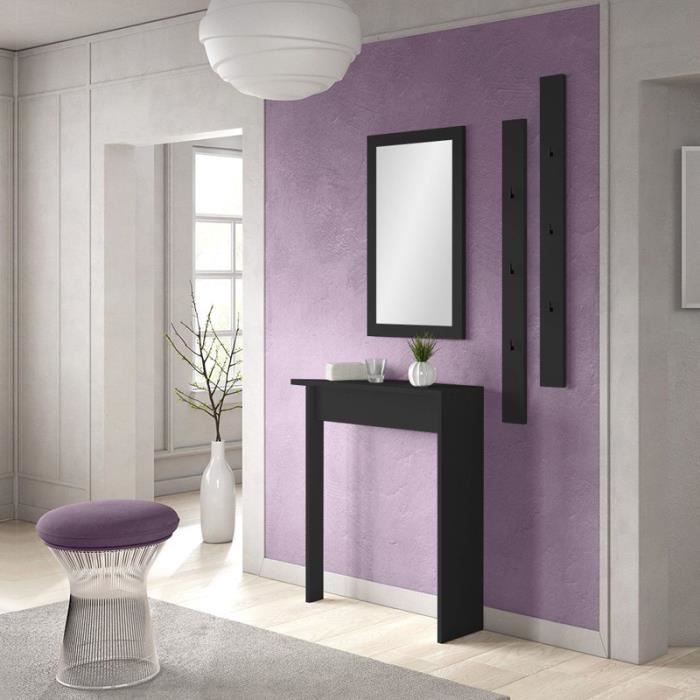 Meuble d'entrée / Ensemble d'entrée - SARID - noir - console, miroir et deux patères verticales avec trois crochets chacune
