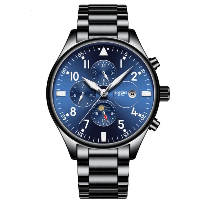 Montre Homme Mécanique Automatique étanche lumineuse de Marque - Acier- Noir Bleu