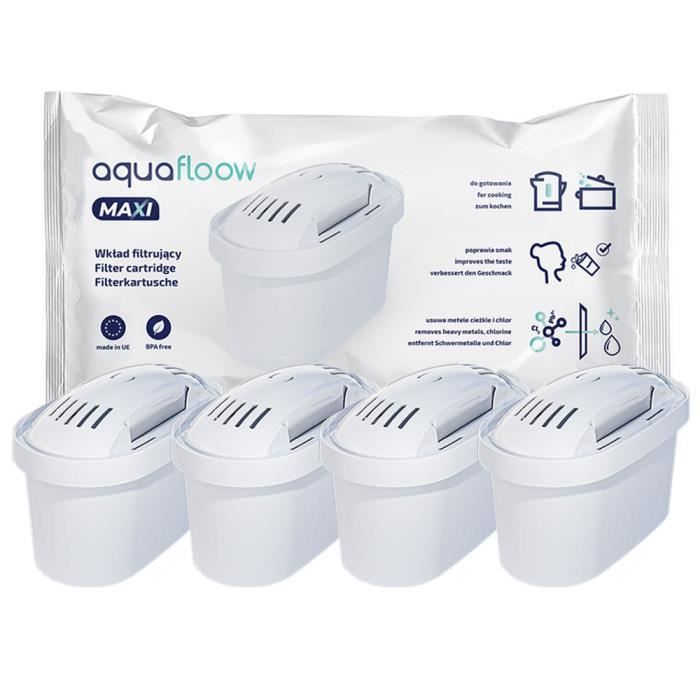 Wessper Aquafloow Cartouches filtrantes compatible avec Brita MAXTRA, Brita Marella, Dafi UNIMAX, Aquaphor MAXFOR, Pack 4