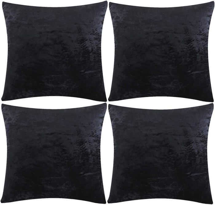 Lot de 4 Housses de Coussins en Velours Décoratif Canapé Taie doreiller Doux Decoration Maison Salon Chambre 45X45CM Noir