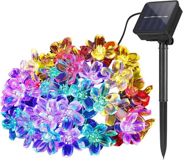 guirlande lumineuse solaire jardin exterieur, 7 m 50 led imperméable lumières féériques fleur décor festival coloré lumière.[z2611]