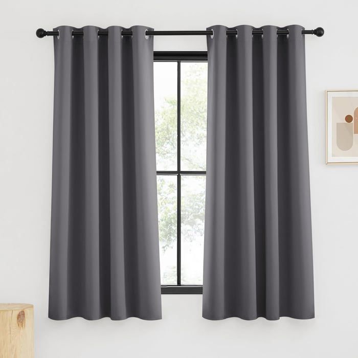 Lot De 2 Rideaux Voilage à Rayures Gris - 90x90cm - Œillets 3.5cm - Pour Cuisine, Salon, Chambre