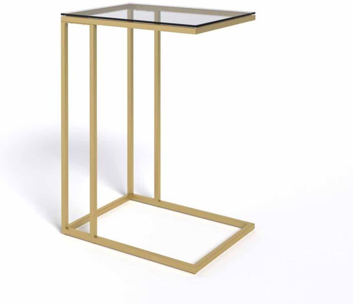 Table D'appoint Forme C Marbre Et Métal - Blanche - Pour Salon, Chambre, Bout De Canapé - Design Moderne Et Gain De Place