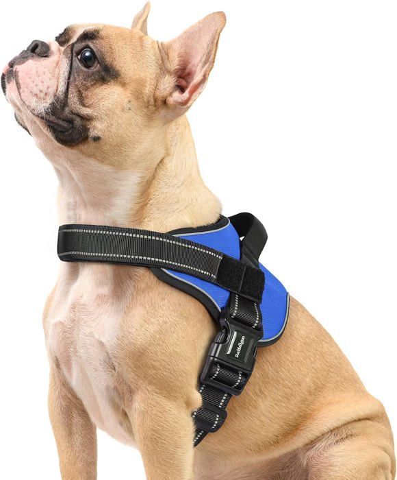 Comparer les prix de Harnais Chien Harnais Anti Traction pour Chien Réfléchissant Réglable Respirant Facile à Mettre avec Poignée Contrôle Bleu S