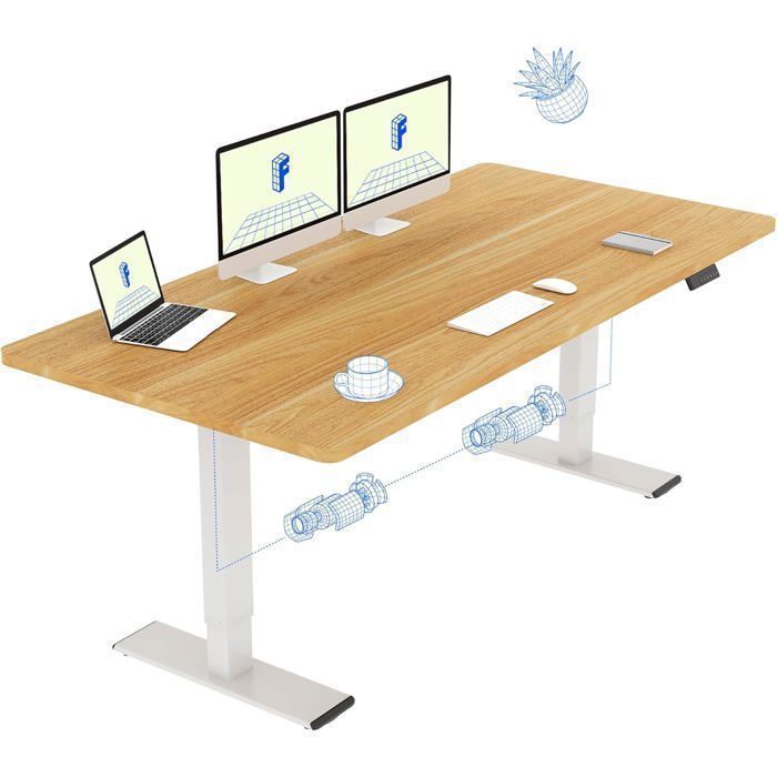 FLEXISPOT Bureau Assis-Debout à 3 Colonnes avec Plateau 140x70 avec FLEXISPOT Bureau Assis-Debout à 3 Colonnes avec Plateau 140x70 avec