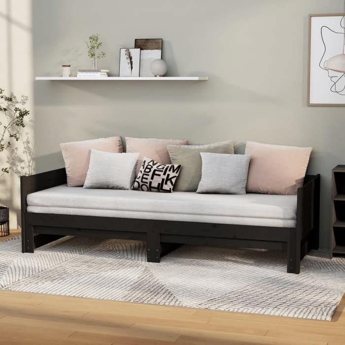 SALE 2025Lit coulissant/Lit Gigogne - Lit 2 personnes - noir 2x(90x200) cm30 Kg 4528