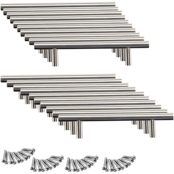 Lot de 20 poignées barre inox brossé Ø12 mm – 150x32 mm entraxe 96 mm vis incluses